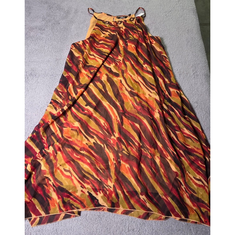 Mlle Gabrielle Womens 3X Halter Dress Olive Orange Abstract Tiger Ring Neck